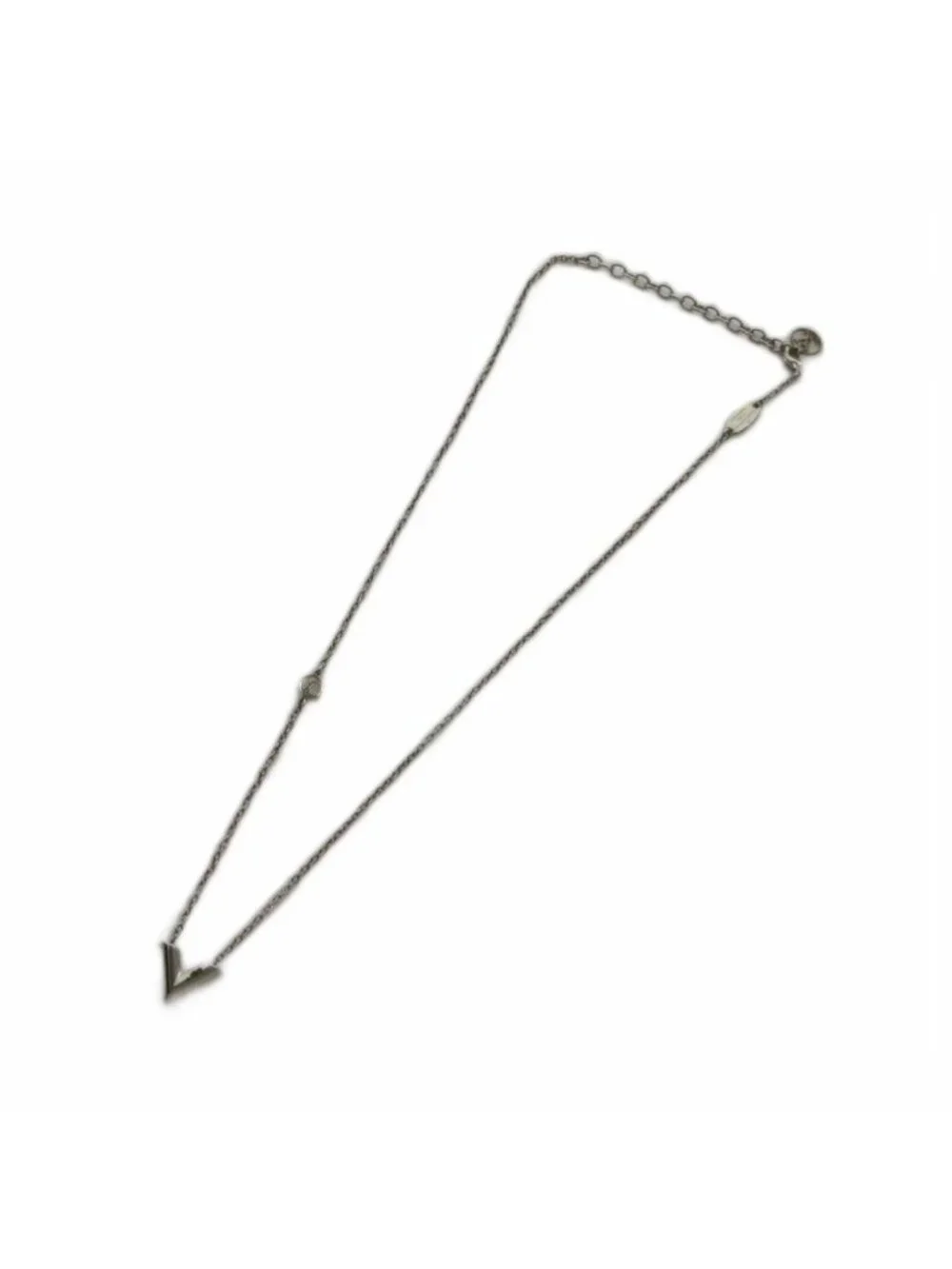 Louis Vuitton Necklace Essential Monogram LV Pendant Logo Silver